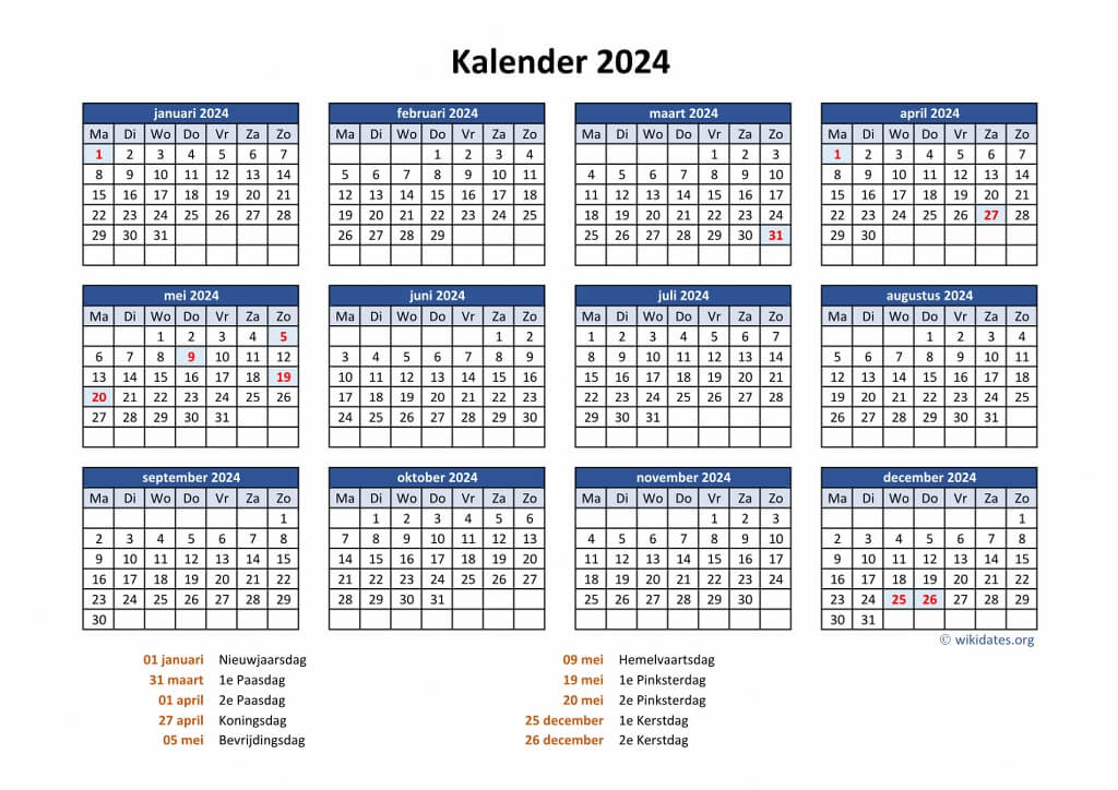 Kalender 2024 Niederlande Mit Feiertagen, 59 OFF