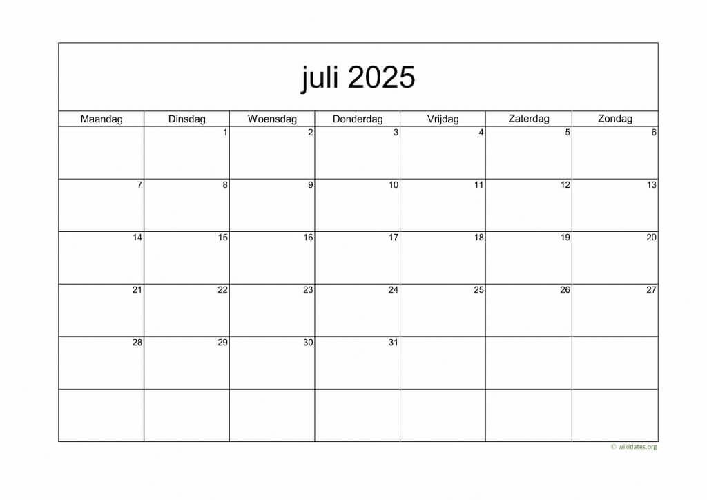 Kalender Juli 2025 Niederlande