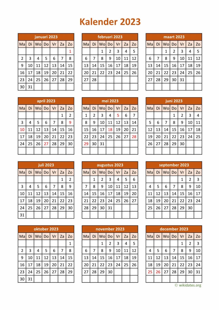 Kalender 2023 Niederlande Mit Feiertagen