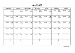 Calendar April 2020 for UK 01