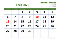Calendar April 2020 for UK 03