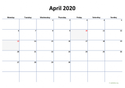 Calendar April 2020 for UK 04
