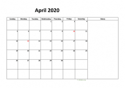 Calendar April 2020 for UK 08