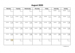 Calendar August 2020 for UK 01