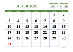 Calendar August 2020 for UK 03