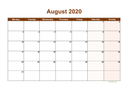 Calendar August 2020 for UK 06