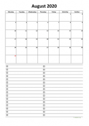 Calendar August 2020 for UK 07