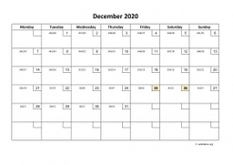 Calendar December 2020 for UK 01