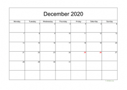 Calendar December 2020 for UK 05