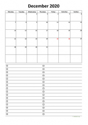 Calendar December 2020 for UK 07