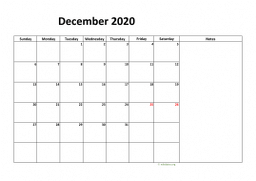 Calendar December 2020 for UK 08