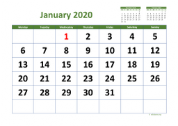 Calendar January 2020 for UK 03