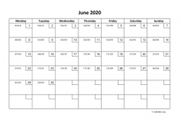Calendar June 2020 for UK 01