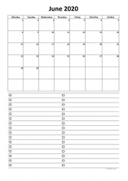 Calendar June 2020 for UK 07