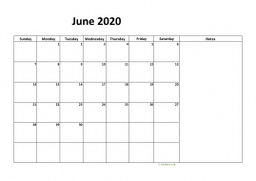 Calendar June 2020 for UK 08