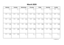 Calendar March 2020 for UK 01