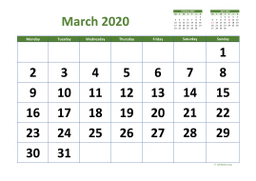 Calendar March 2020 for UK 03