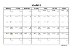 Calendar May 2020 for UK 01