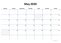 Calendar May 2020 for UK 04