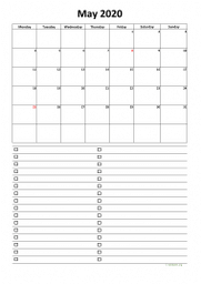 Calendar May 2020 for UK 07