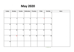 Calendar May 2020 for UK 08