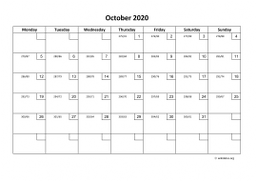 Calendar October 2020 for UK 01