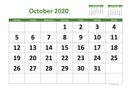 Calendar October 2020 for UK 03
