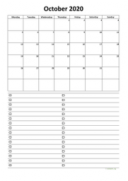 Calendar October 2020 for UK 07