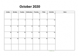 Calendar October 2020 for UK 08