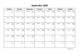 Calendar September 2020 for UK 01
