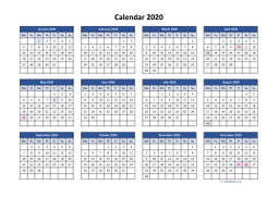 Calendar 2020 for UK 04