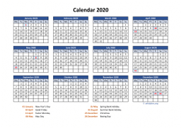 Calendar 2020 for UK 05