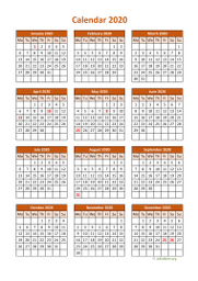 Calendar 2020 for UK 06