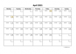 Calendar April 2021 for UK 01