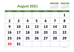 Calendar August 2021 for UK 03