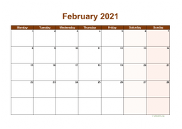 Calendar February 2021 for UK 06