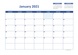Calendar January 2021 for UK 02