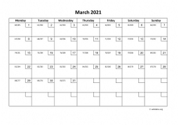 Calendar March 2021 for UK 01