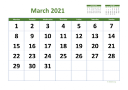 Calendar March 2021 for UK 03