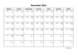 Calendar November 2021 for UK 01