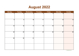 Calendar August 2022 for UK 06