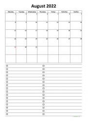 Calendar August 2022 for UK 07