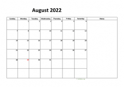 Calendar August 2022 for UK 08