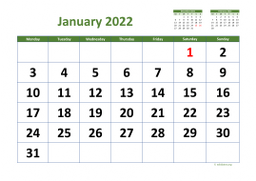 Calendar January 2022 for UK 03