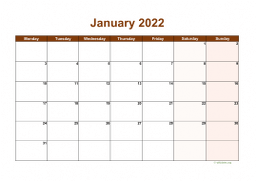 Calendar January 2022 for UK 06