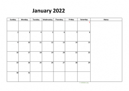 Calendar January 2022 for UK 08