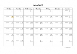 Calendar May 2022 for UK 01