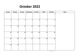 Calendar October 2022 for UK 08