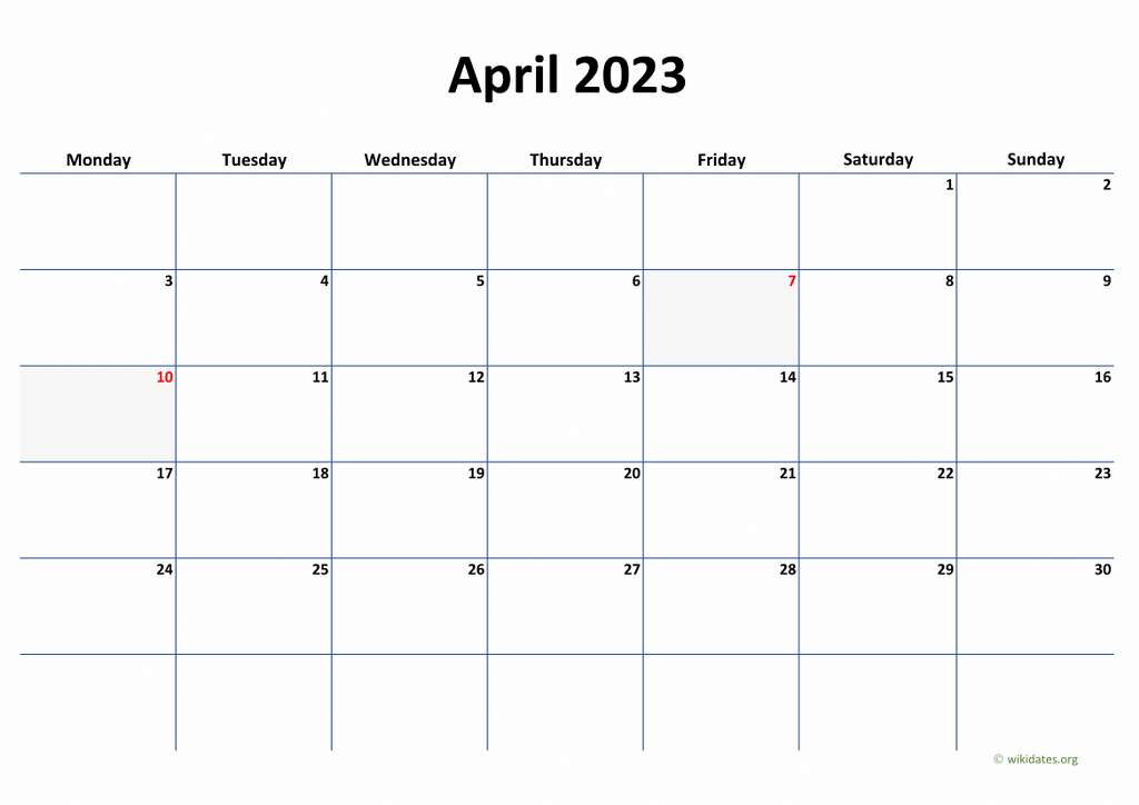 Calendar April 2023 - United Kingdom | Wikidates.org