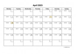 Calendar April 2023 for UK 01